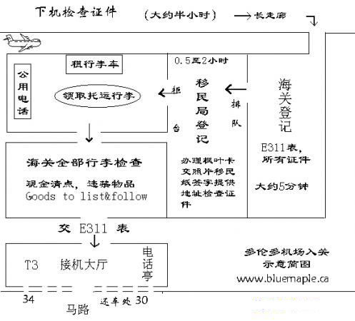 多伦多机场入关示意图