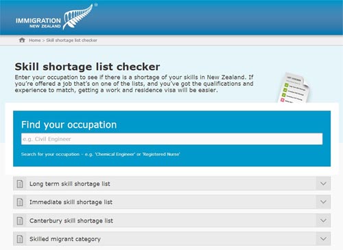 新西兰移民短缺技术行业列表查询工具